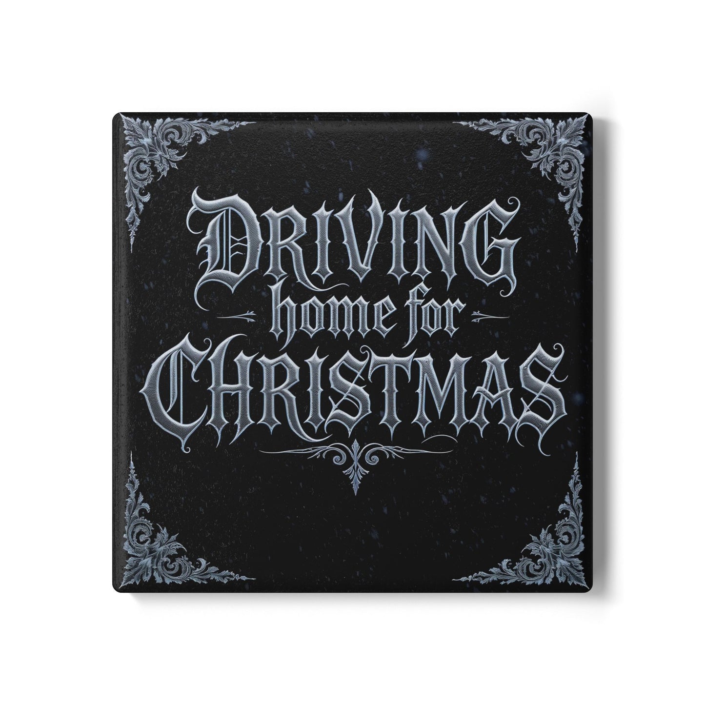 Driving Home For Christmas Ceramic Coaster (Dark Mode)