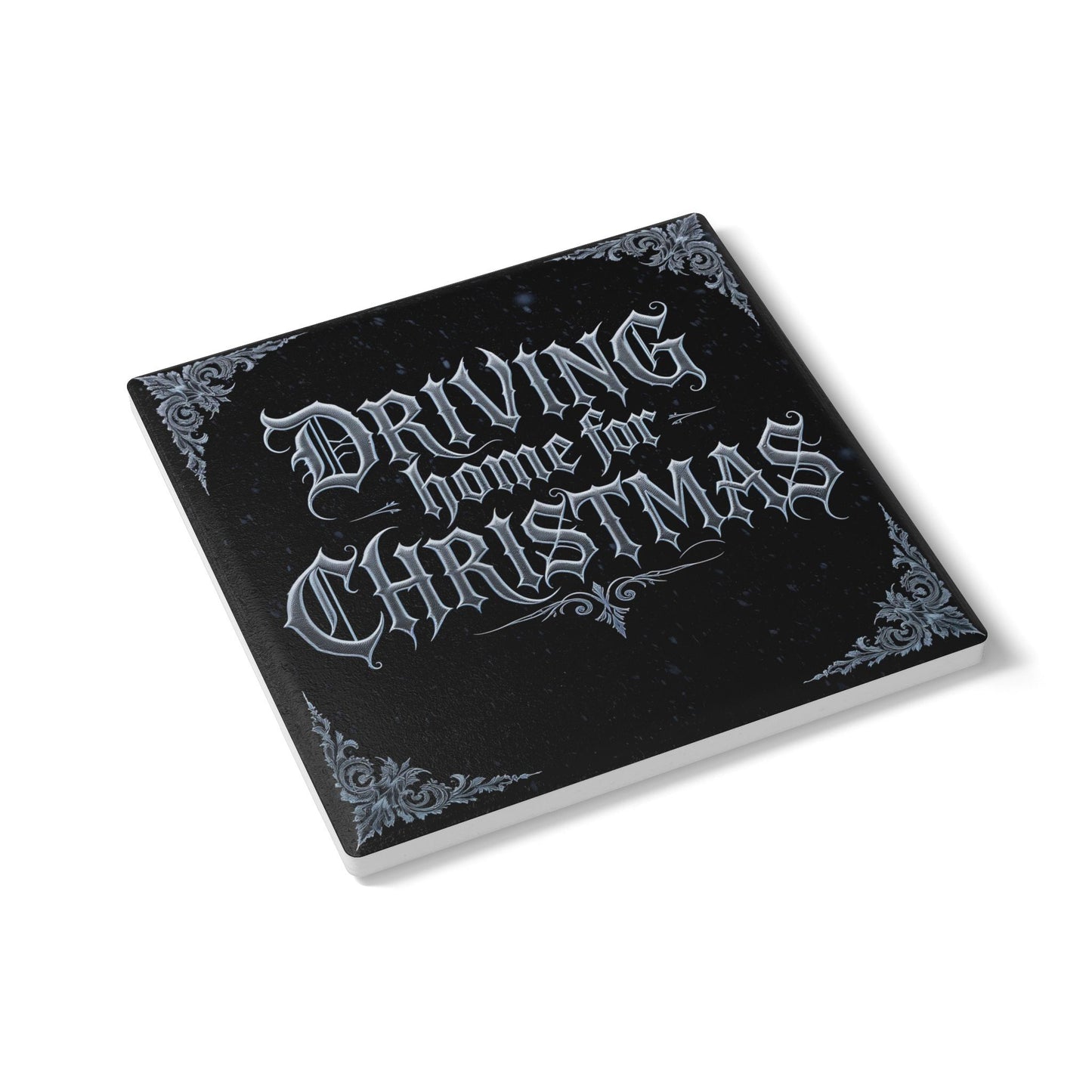 Driving Home For Christmas Ceramic Coaster (Dark Mode)